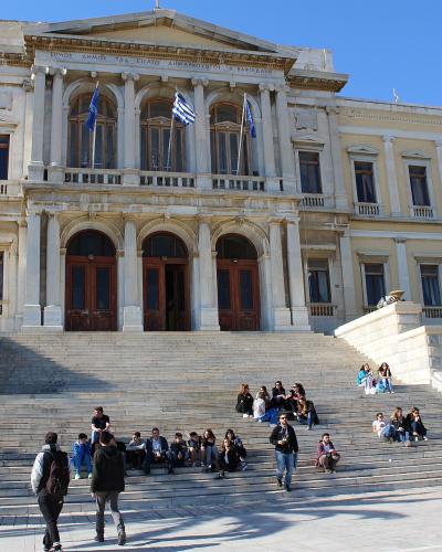 The neoclassical City Hall on Miaouli Square, Ermoupoli, Syros