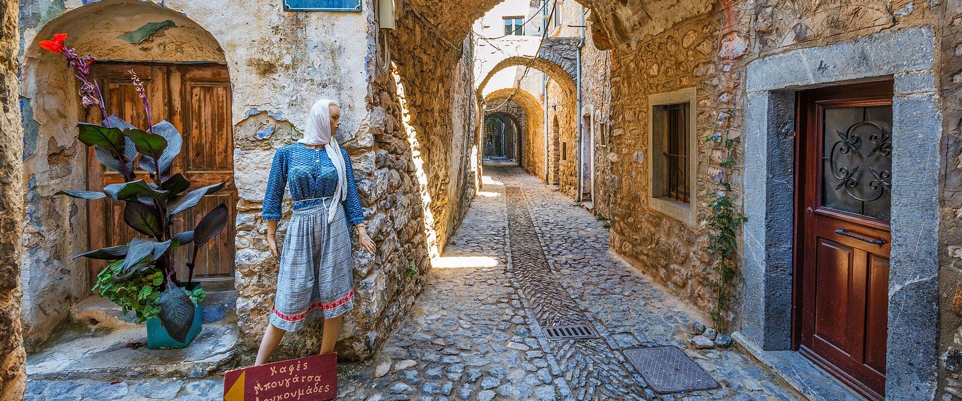 A stone-arched alley in the medieval village of Mesta on Chios