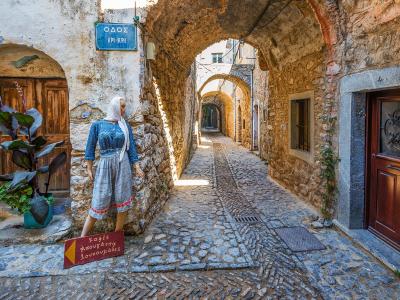 A stone-arched alley in the medieval village of Mesta on Chios