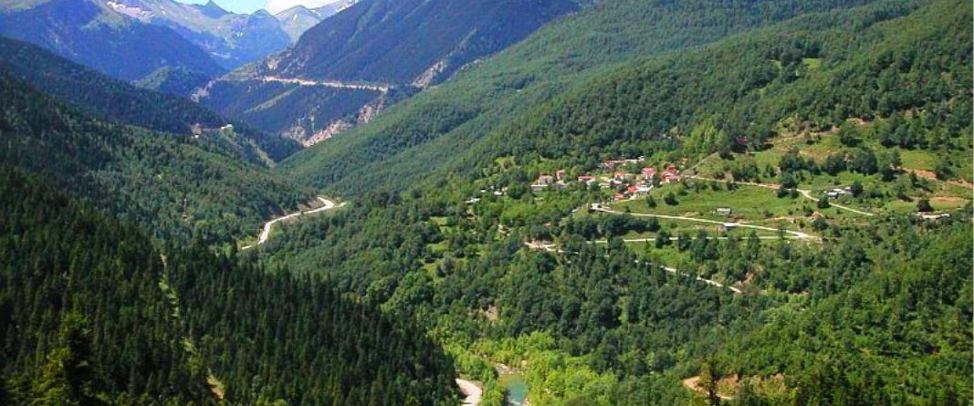 Forested mountain valley of the Aspropotamos in the Pindus near Trikala