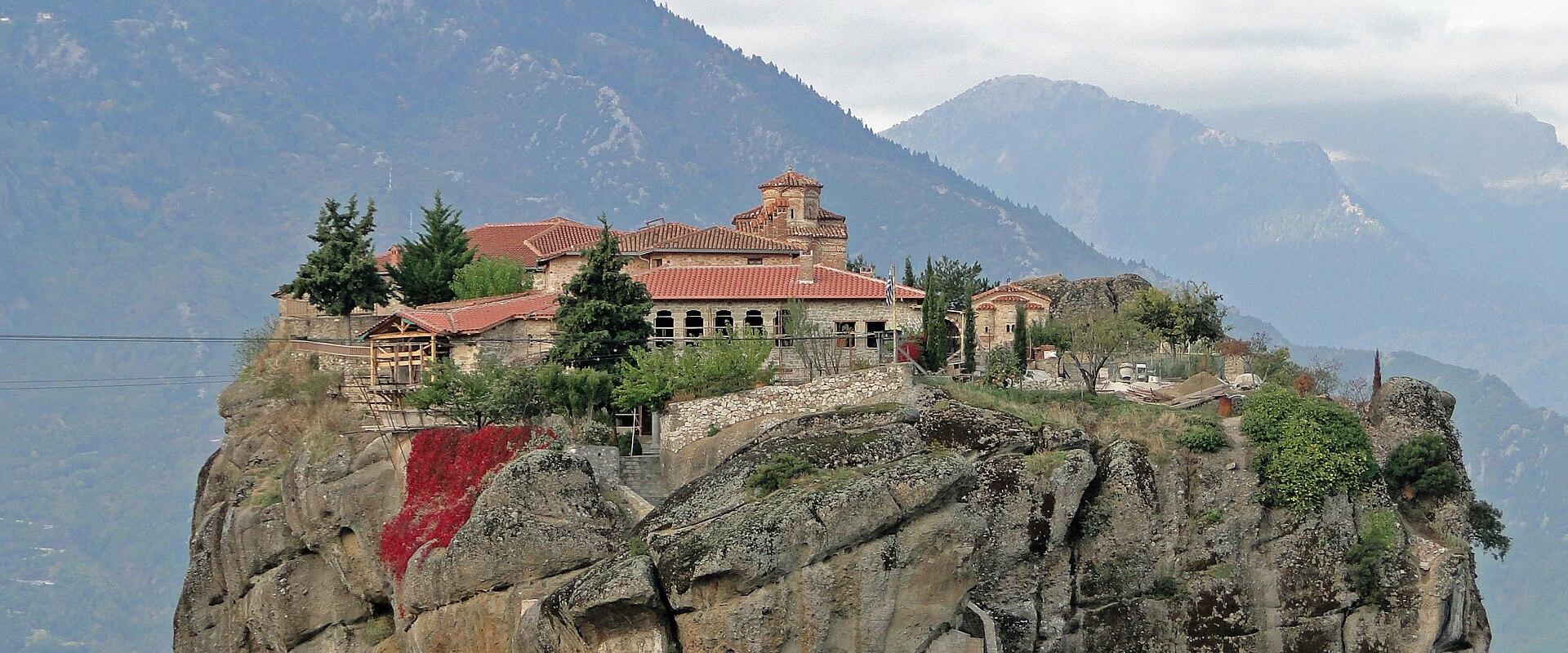 The Monastery of the Holy Trinity on its rock pillar at Meteora