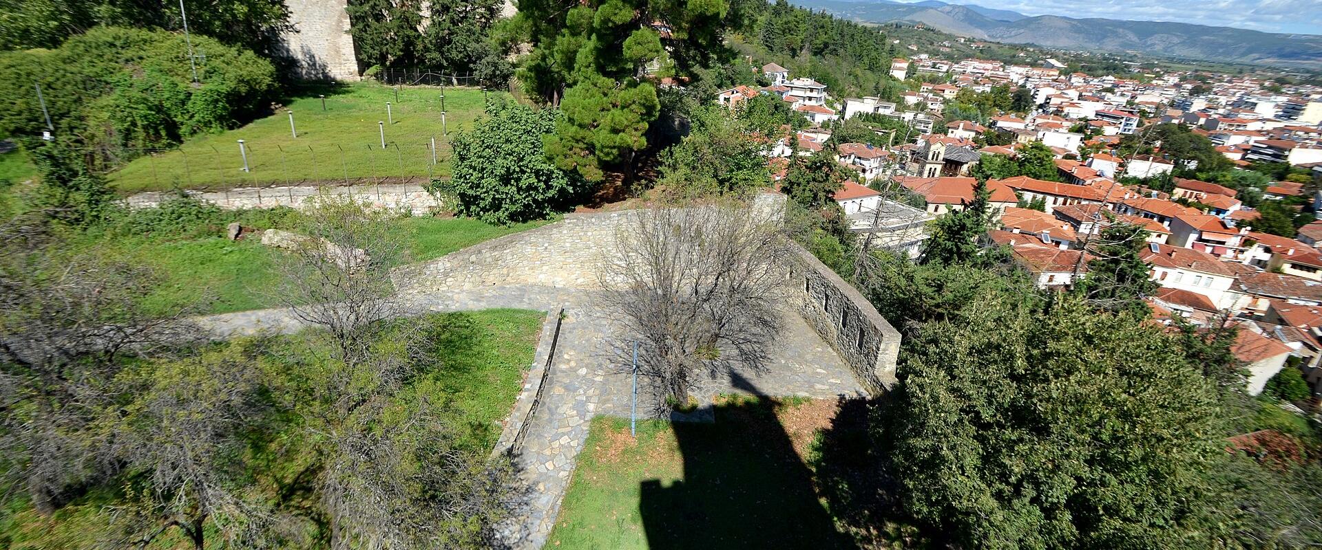 Grounds of the Byzantine castle of Trikala above the rooftops of the town