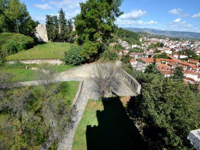 Grounds of the Byzantine castle of Trikala above the rooftops of the town