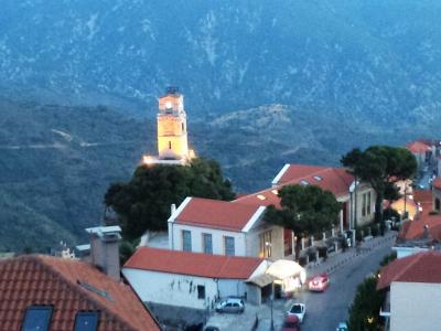 Arachova village with its church bell tower on Parnassos