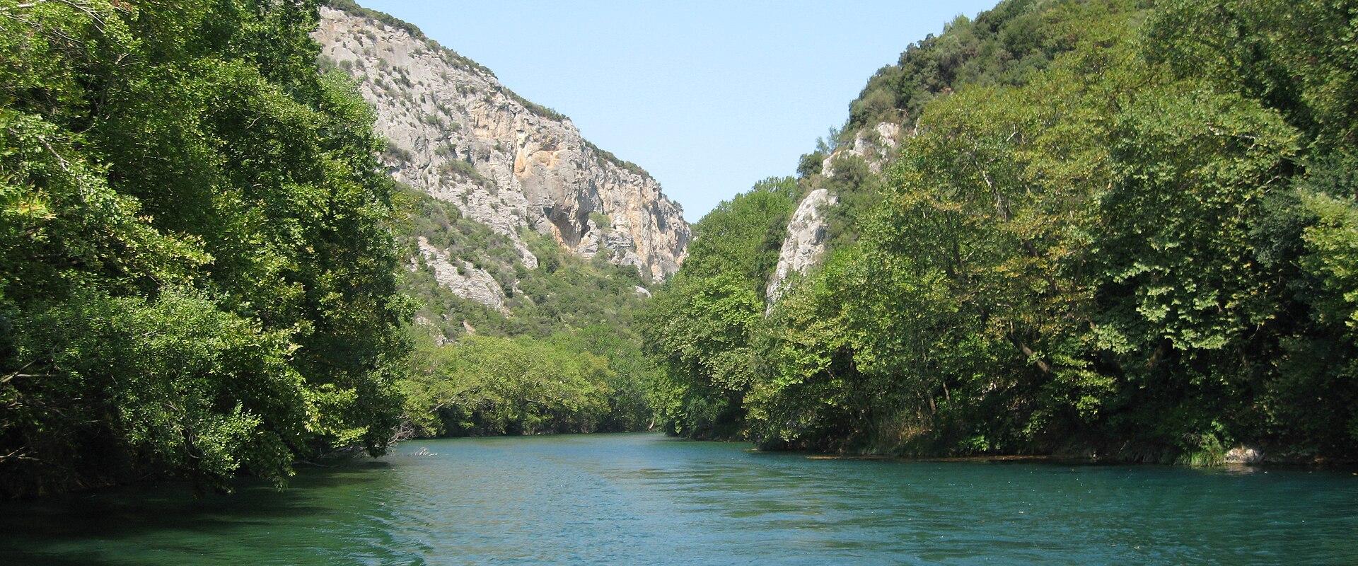 The Pineios River flowing through the green Vale of Tempe