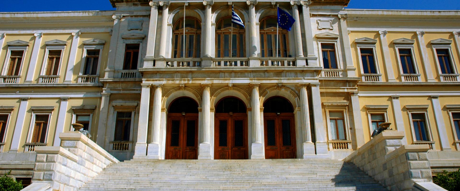 Ermoupoli Town Hall on Miaoulis Square, which houses the Archaeological Museum of Syros