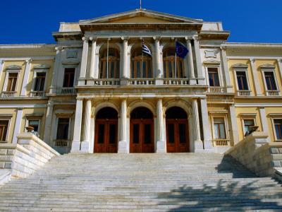 Ermoupoli Town Hall on Miaoulis Square, which houses the Archaeological Museum of Syros