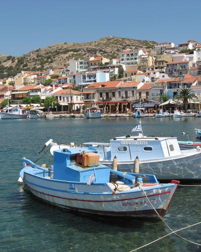 Fishing boats in Pythagoreio harbour below the town, Samos