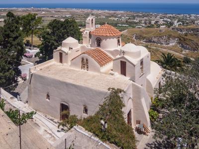 The whitewashed Byzantine church of Panagia Episkopi, Santorini