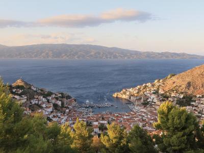 View over Hydra town and harbour from the hillside