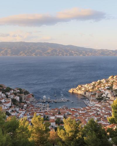 View over Hydra town and harbour from the hillside