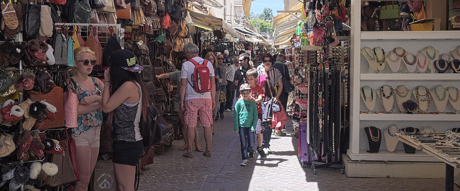 Leather shops crowding Skridlof Street (Stivanadika) in Chania