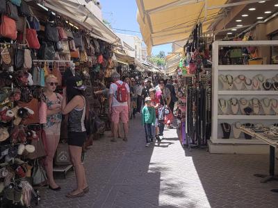 Leather shops crowding Skridlof Street (Stivanadika) in Chania
