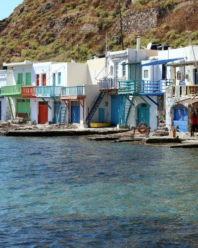 Colourful syrmata boathouses of Klima at the water’s edge on Milos