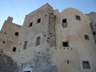 Stone walls of the Venetian Kasteli in Emporio, Santorini