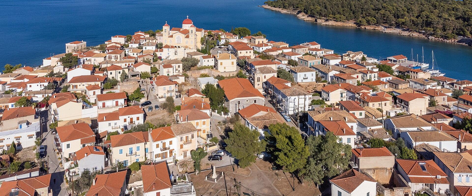 Red-roofed old town of Galaxidi on its peninsula