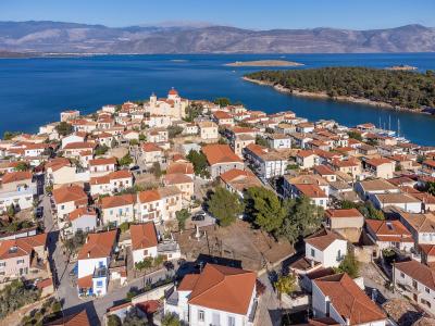 Red-roofed old town of Galaxidi on its peninsula