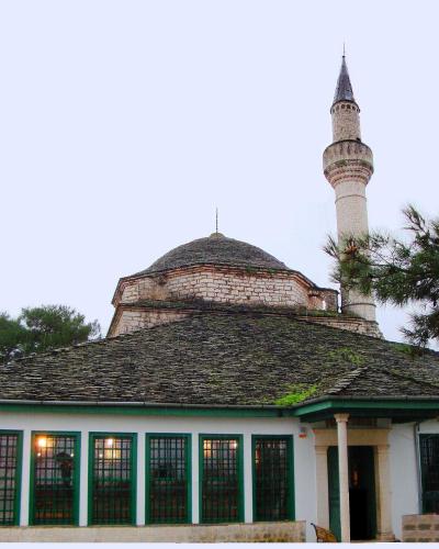 The Aslan Pasha Mosque with its dome and minaret inside Ioannina castle