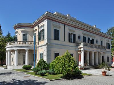 The neoclassical Mon Repos villa in its park near Corfu Town