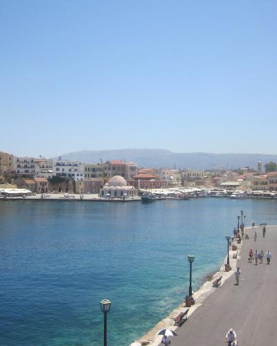 Waterfront quay curving around the Venetian Harbour of Chania