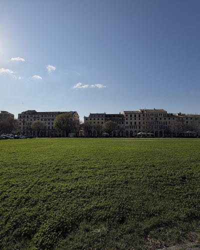 The broad green Spianada square in Corfu Town