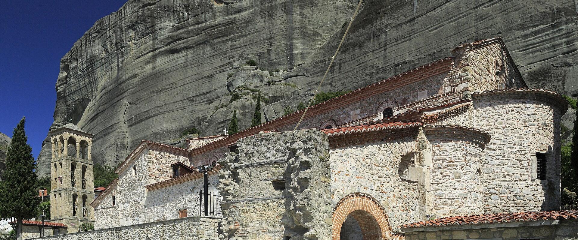 The Byzantine Church of the Dormition in Kalambaka beneath the Meteora rocks