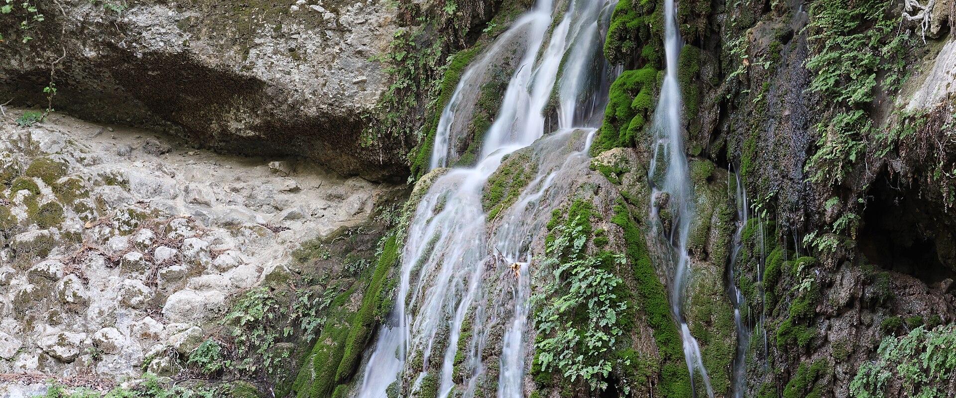 Waterfall in the wooded Petaloudes (Valley of the Butterflies) on Rhodes